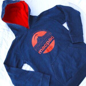 MacPac Organic Cotton Hoodie Fairtrade Fleece Lined Blue Orange Boys Age 10 Size